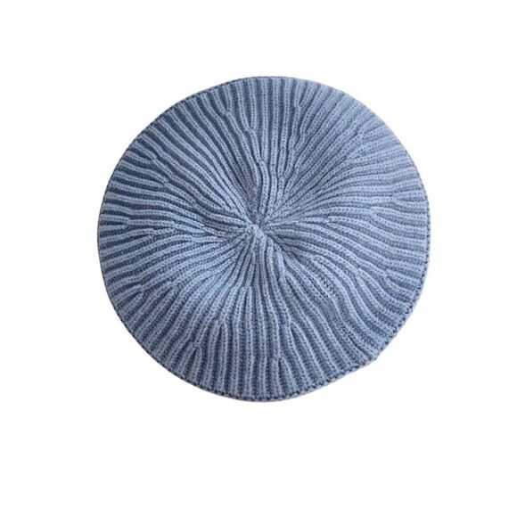 Ganni Structured Ribbed Knit Wool Beret Granada Sky - Picture 1 of 2